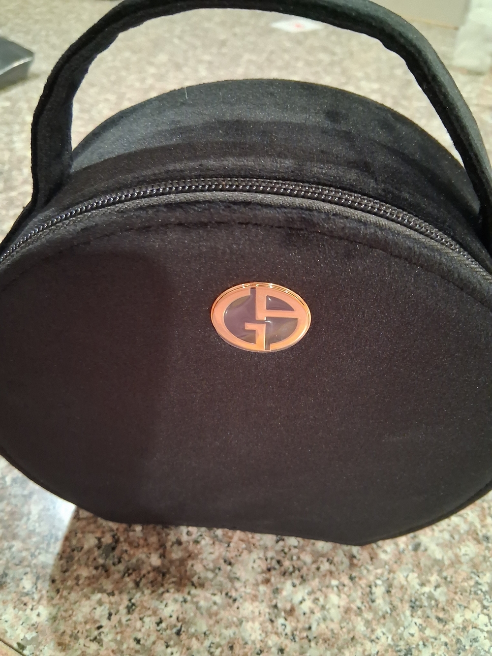 Georgio armani GWP Black Round Carry Bag with Gold Logo. New